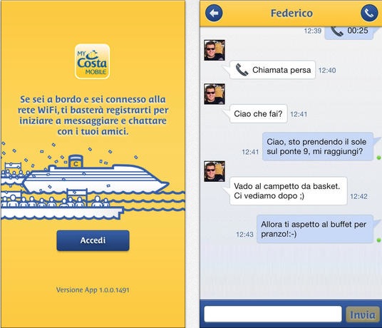 Arriva “MyCosta Mobile”, l’app di Costa Crociere per chattare e telefonare a bordo delle navi