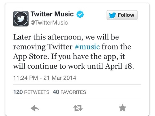 Twitter #Music sarà rimossa dall’App Store