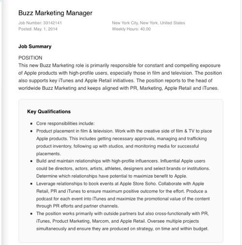 Apple sta cercando un nuovo gestore per il Buzz Marketing