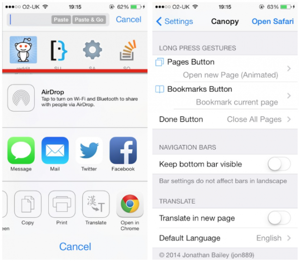Canopy for iOS 7 aggiunge tante funzioni a Safari su iPhone – Cydia