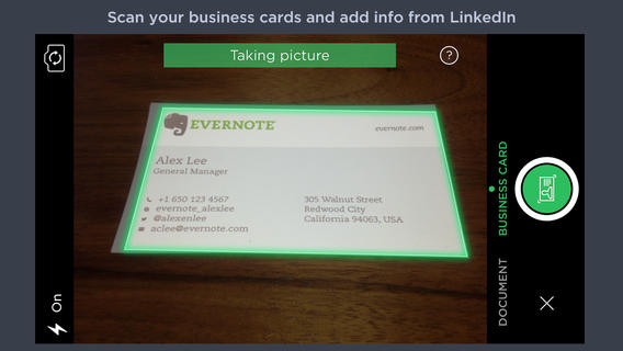 Evernote migliora la scansione dei biglietti da visita