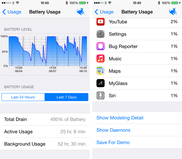 Batteria in iOS 8 beta: nuova funzione segreta per visualizzare il consumo