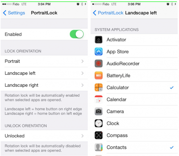 Blocca automaticamente la rotazione dell’iPhone in alcune app specifiche con Portrait Lock – Cydia