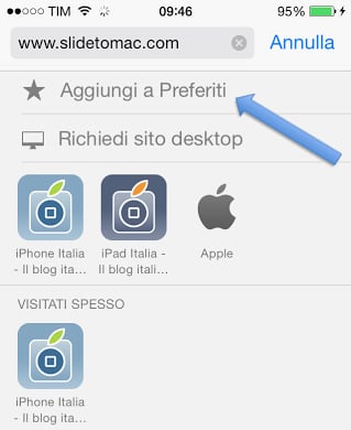 aggiungere ai preferiti safari iphone