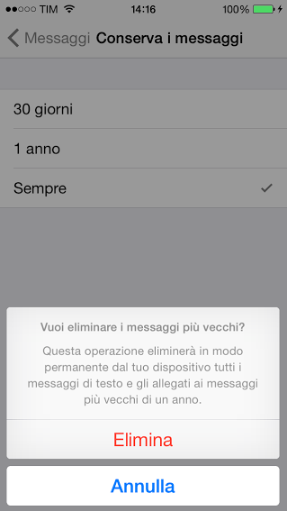 Conserva i messaggi iOS 8