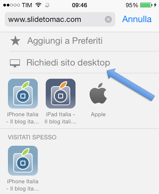 Richiedi sito desktop Safari iOS 8 pic0