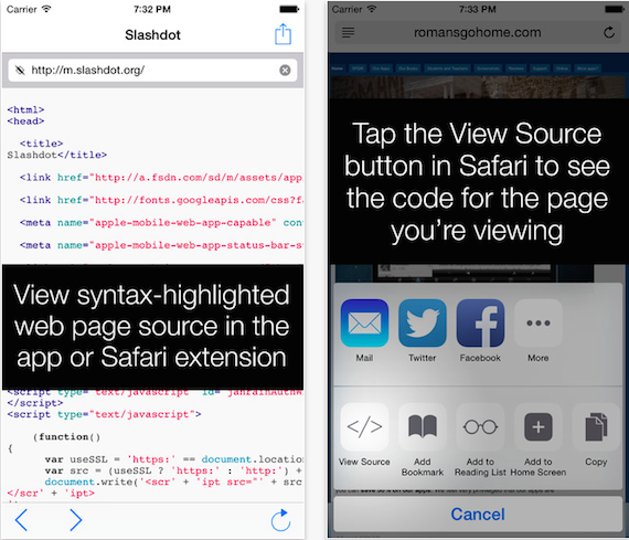 Visualizza il codice sorgente delle pagine web con View Source