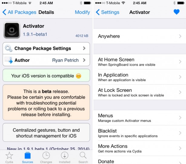 Activator, Flipswitch e AppList aggiornati per iOS 8 – Cydia