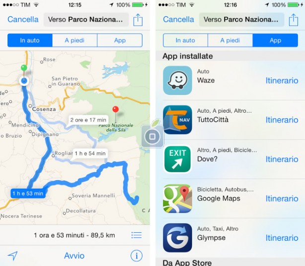 Come passare da un itinerario di “Mappe” in iOS 8 ad un’altra app per la navigazione satellitare – Guida
