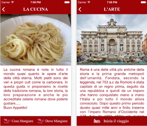 La Capitale artistica e della gastronomia sul tuo iPhone con ROMA: Cibo e Arte