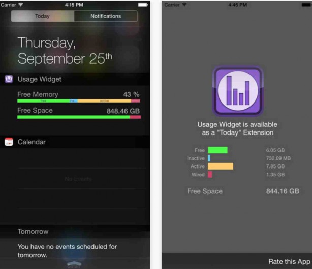 Usage Widget: un widget molto leggero e utile per iOS 8