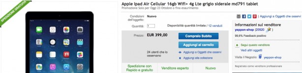 iPad Air 16GB LTE offerto a 399€!