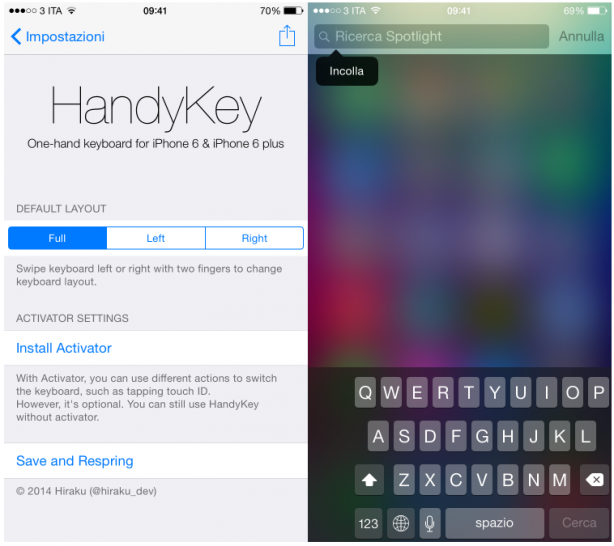 HandyKey, il tweak che rende utilizzabile con una mano la tastiera di iOS – Cydia