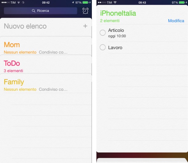 promemoria famiglia iPhone