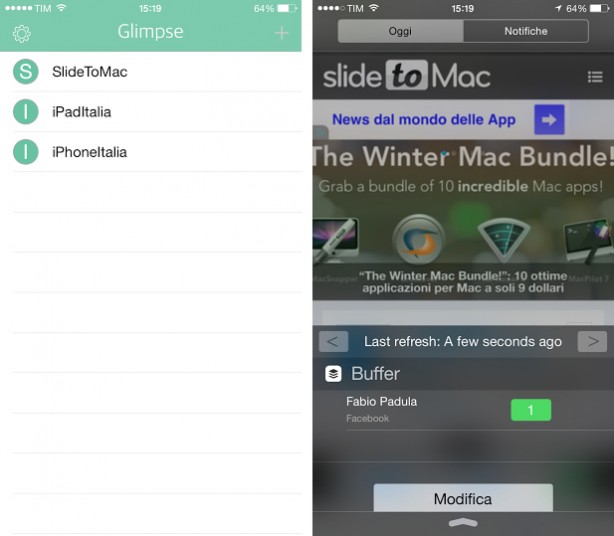 Con Glimpse puoi monitorare i tuoi siti preferiti direttamente dal centro notifiche