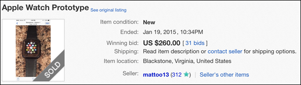 Un clone dell’Apple Watch venduto su eBay come “prototipo” a 260 dollari