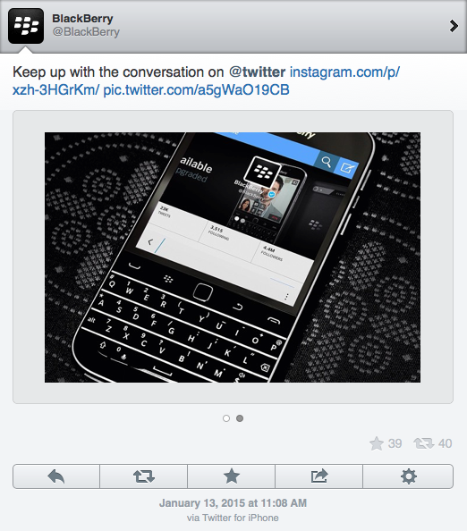 BlackBerry usa un iPhone per promuovere il “Classic” su Twitter