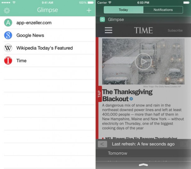 Trasforma una pagina web in un widget per iPhone con Glimpse
