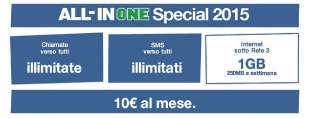 3 Italia lancia la nuova All-In One Special 2015