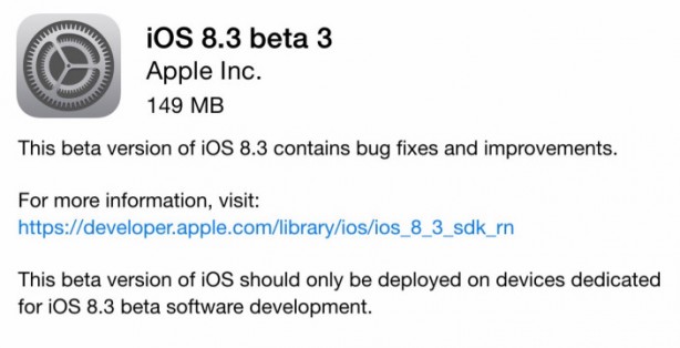 Apple rilascia iOS 8.3 beta 3 per gli sviluppatori: ecco le novità