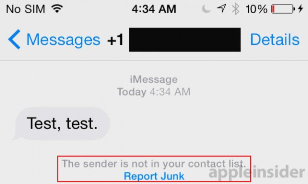 iOS 8.3 beta: in Messaggi appare una funzione di segnalazione per lo spam