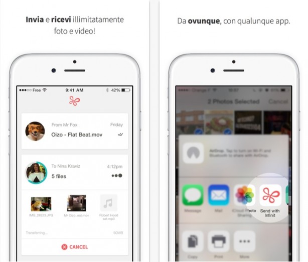 Infinit: trasferimento file multimediali tra dispositivi iOS, OS X, Android e Windows