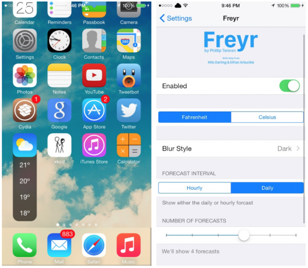 Freyr, una utile estensione per l’app Meteo nella Home – Cydia