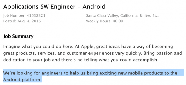 Apple cerca ingegneri per creare app per Android