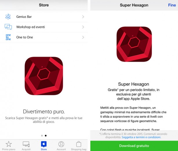 Super Hexagon gratis con l’applicazione Apple Store