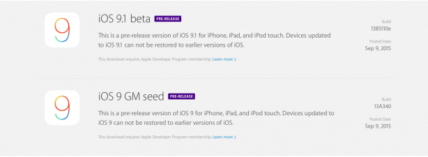 Apple rilascia iOS 9 GM e iOS 9.1 beta