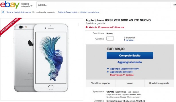 Su eBay è già disponibile il nuovo iPhone 6s con consegna dal 13 ottobre (e 20€ di sconto)