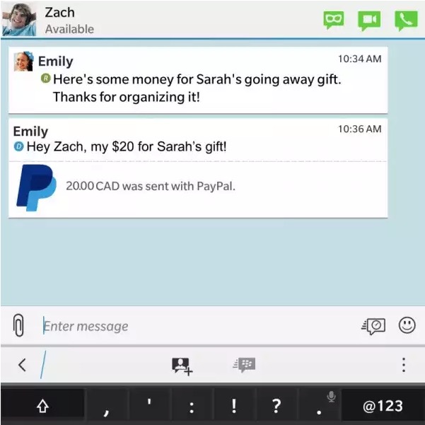 BBM di BlackBerry si aggiorna e permette l’invio di denaro con PayPal