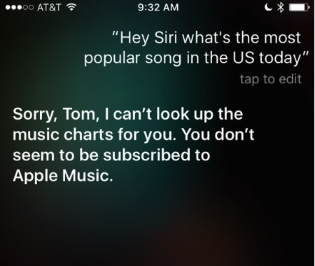 Non avete Apple Music? Allora Siri non vi fornirà alcune informazioni sui brani…