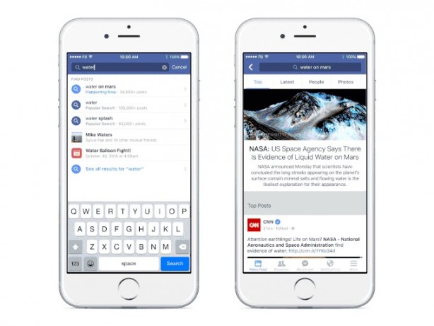 Facebook introduce un sistema di ricerca dei post e delle notizie