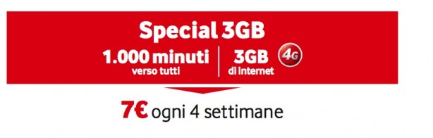 Vodafone Special 3GB: 1000 minuti verso tutti e 3GB di traffico a 7€ al mese [AGGIORNAMENTO]