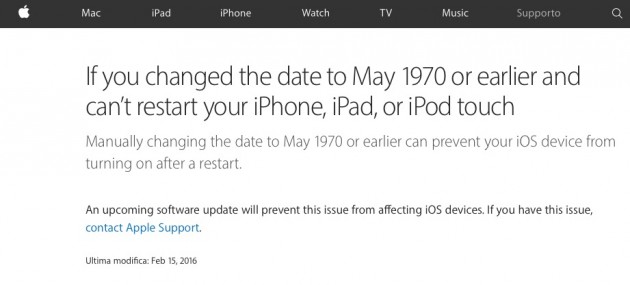 Apple ammette il bug del “1970” e promette un aggiornamento correttivo