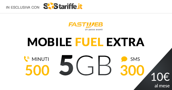 Tariffa esclusiva su SosTariffe: 5GB, 500 minuti e 300 SMS a 10€ al mese con Fastweb Mobile