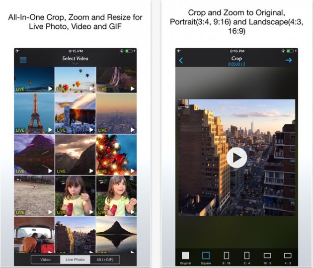 Live Crop: strumenti utili per Live Photos, video e GIF animate