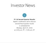 I risultati finanziari Apple del Q2 2016 saranno svelati il 25 aprile