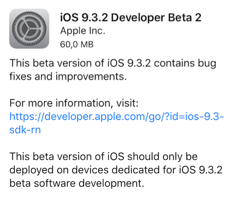 Apple rilascia iOS 9.3.2 beta 2 e watchOS 2.2.1 beta 2 agli sviluppatori! [AGGIORNATO: disponibile beta pubblica]