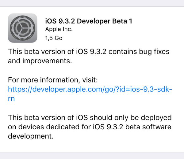 Apple rilascia le prime beta di iOS 9.3.2, watchOS 2.2.1 e tvOS 9.2.1 agli sviluppatori