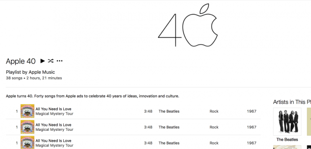 Apple realizza una playlist per festeggiare i suoi 40 anni