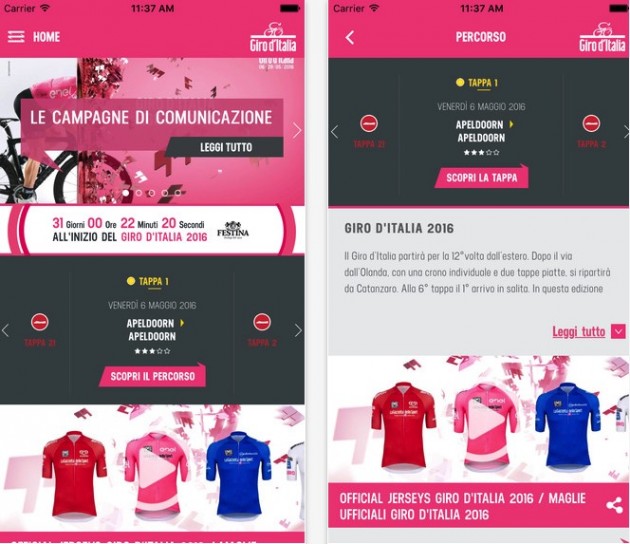 L’app ufficiale del Giro d’Italia è disponibile su App Store