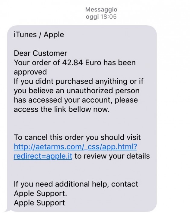 Attenzione, gli SMS truffa “by Apple” arrivano anche in Italia!