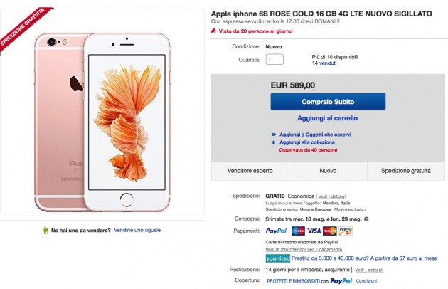 Su eBay iPhone 6s nuovo con quasi 200€ di sconto!