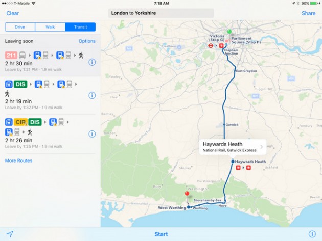 Su Apple Maps arrivano le informazioni sui mezzi di trasporto della National Rail in UK