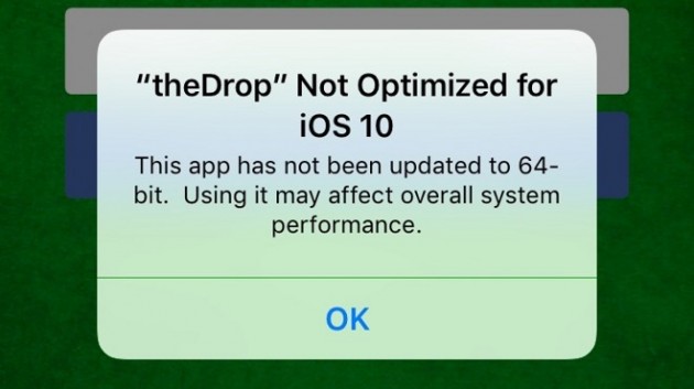 iOS 10 avvisa gli utenti quando si aprono app non a 64-bit