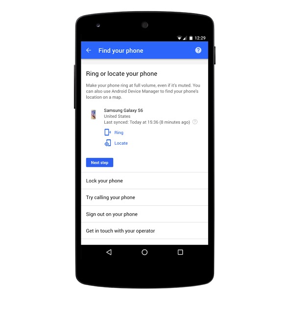 Google My Account attiva la funzione “Find Your Phone”