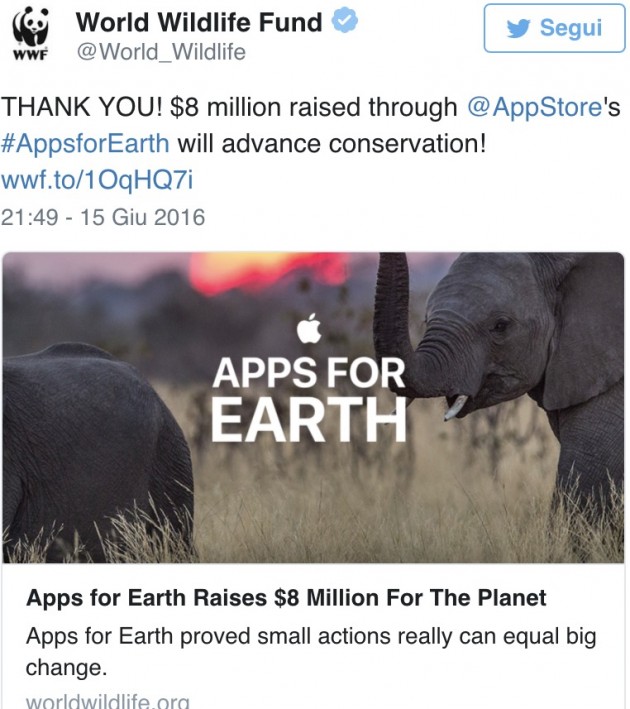 Apple: raccolti 8 milioni di dollari per la campagna “Apps for Earth”
