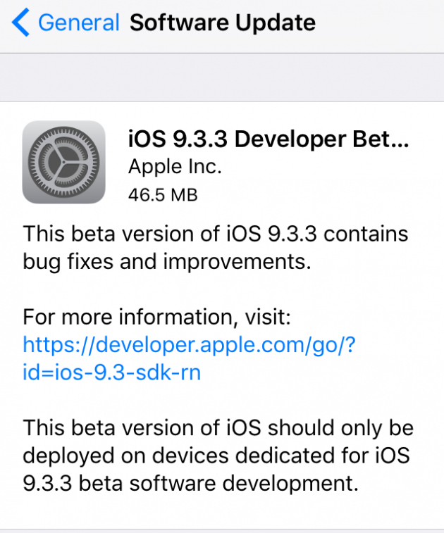 Apple rilascia iOS 9.3.3 e tvOS 9.2.2 beta 3 agli sviluppatori e ai beta tester